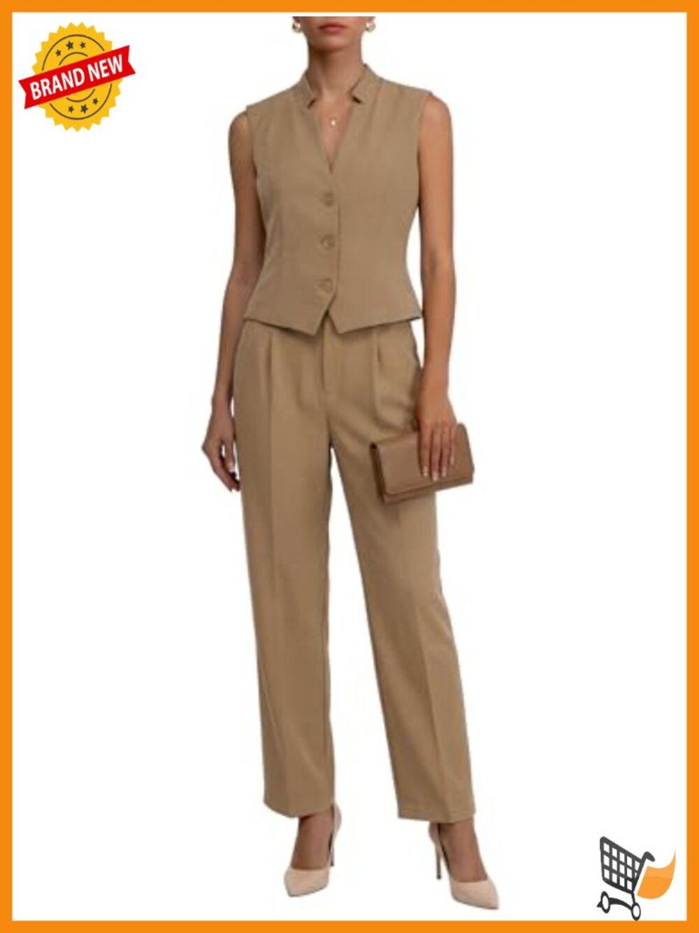 Sleeveless Blazer Vest & Wide Leg Pant 2 Piece Business Outfit